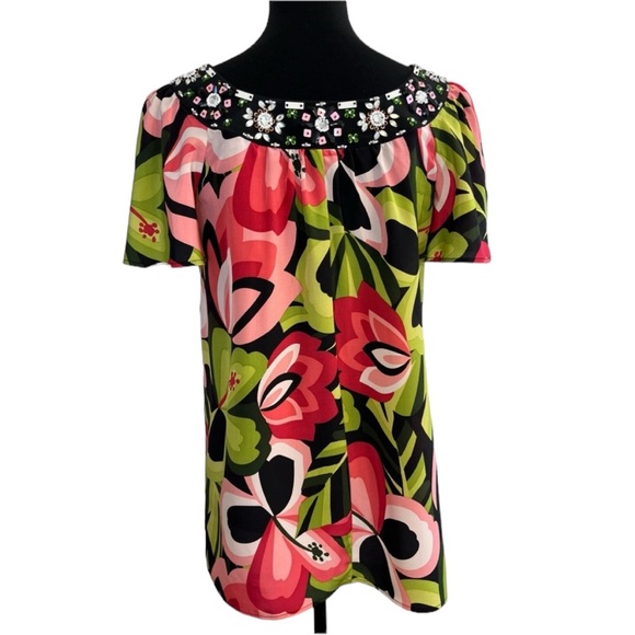 Nanette Lepore Embellished Multicolor Scoop Neck Top Size 2 - Picture 3 of 9